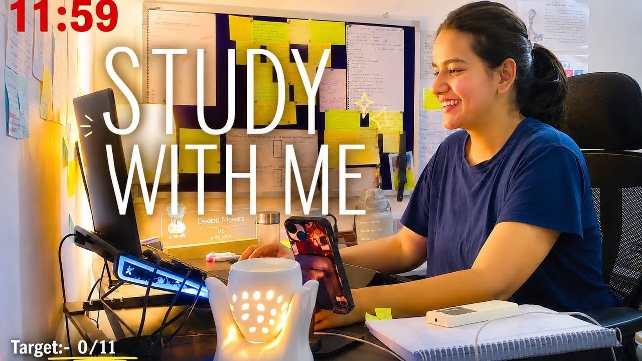 12-Hour Study With Me |UPSC 2027 | 3H Study + 40M Breaks | Lets study🤌🏻