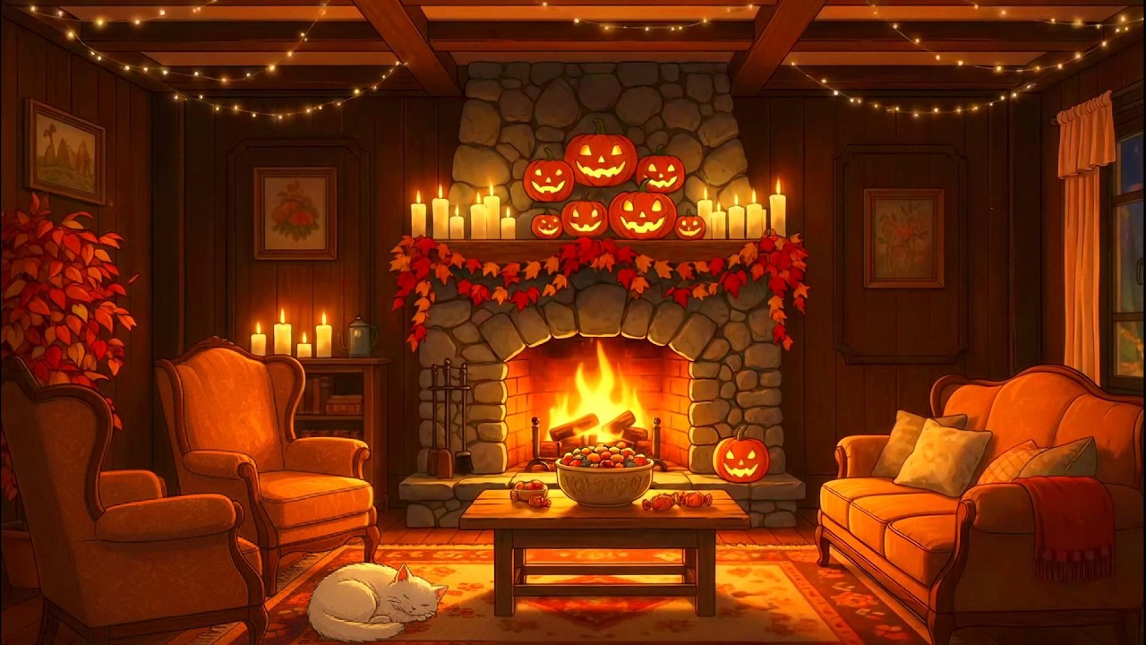 Sleepy Cat by the Fireplace 🌧️ Relaxing Lofi for Reading & Deep Focus