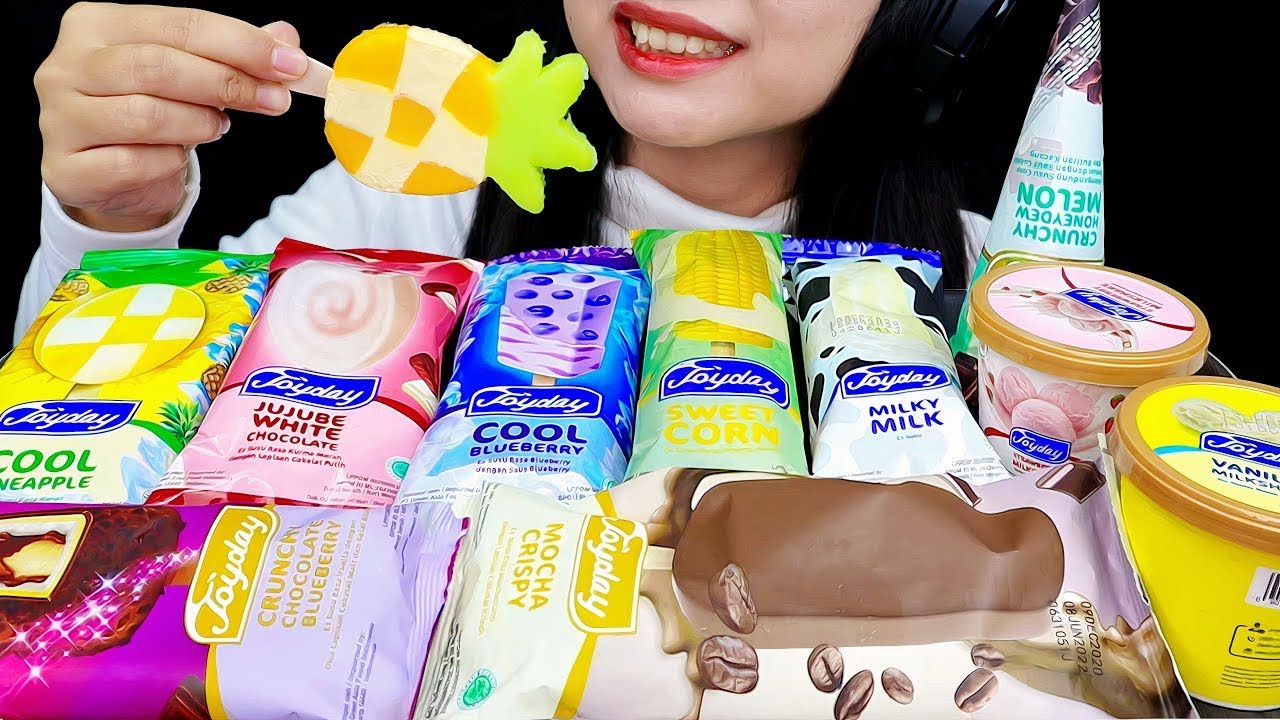 ASMR ICE CREAM JOYDAY 🍦 CRUNCHY CHOCOLATE BLUEBERRY, MOCHA CRISPY, COOL PINEAPPLE, SWEET CORN, HONEY