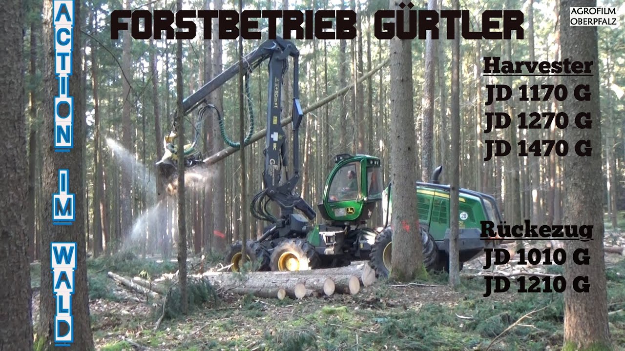 FORST TOTAL #1 - Forstbetrieb G&uuml;rtler in action - John Deere JD 1470 G Harvester, R&uuml;ckezug JD 1210 G