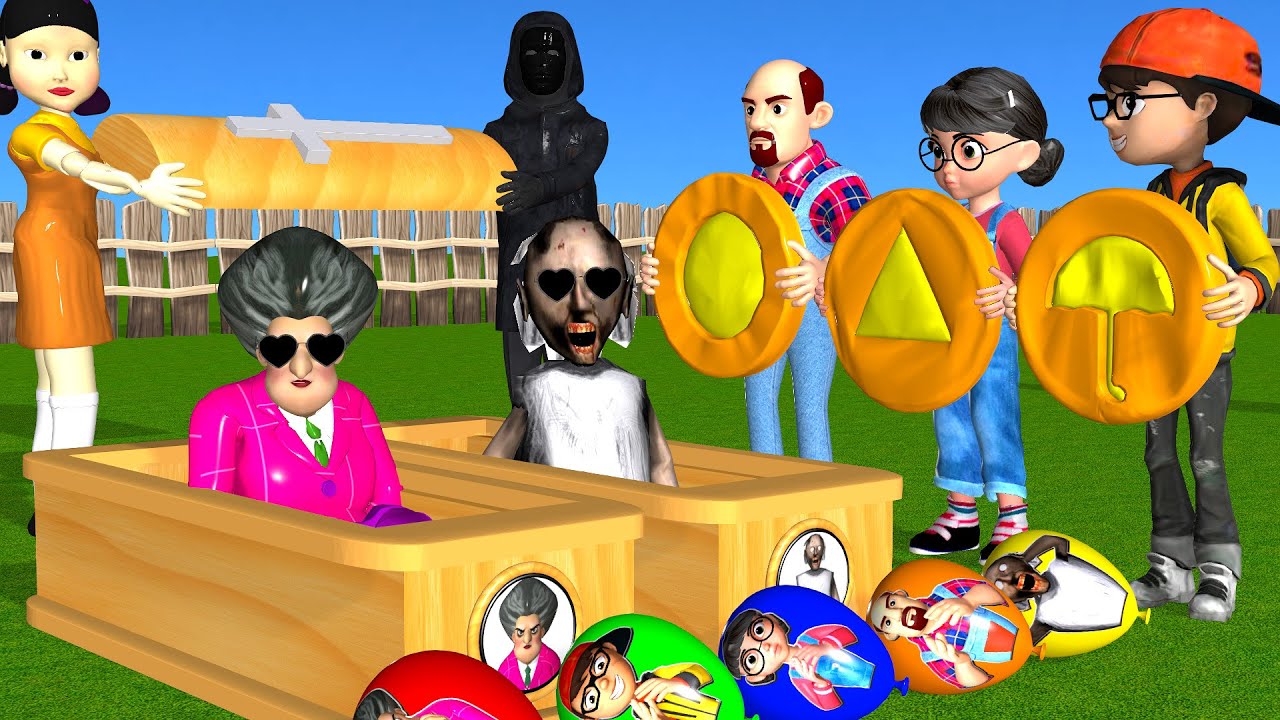Игра &laquo;Кальмар против страшного учителя&raquo;: 3D-стрельба из лука, маска из воздушного шара против кон...