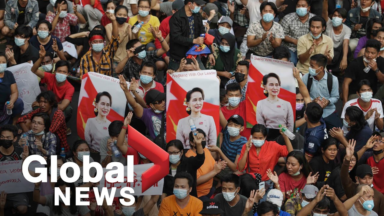 Myanmar coup: Thousands march in Yangon against military coup as junta shuts down internet
