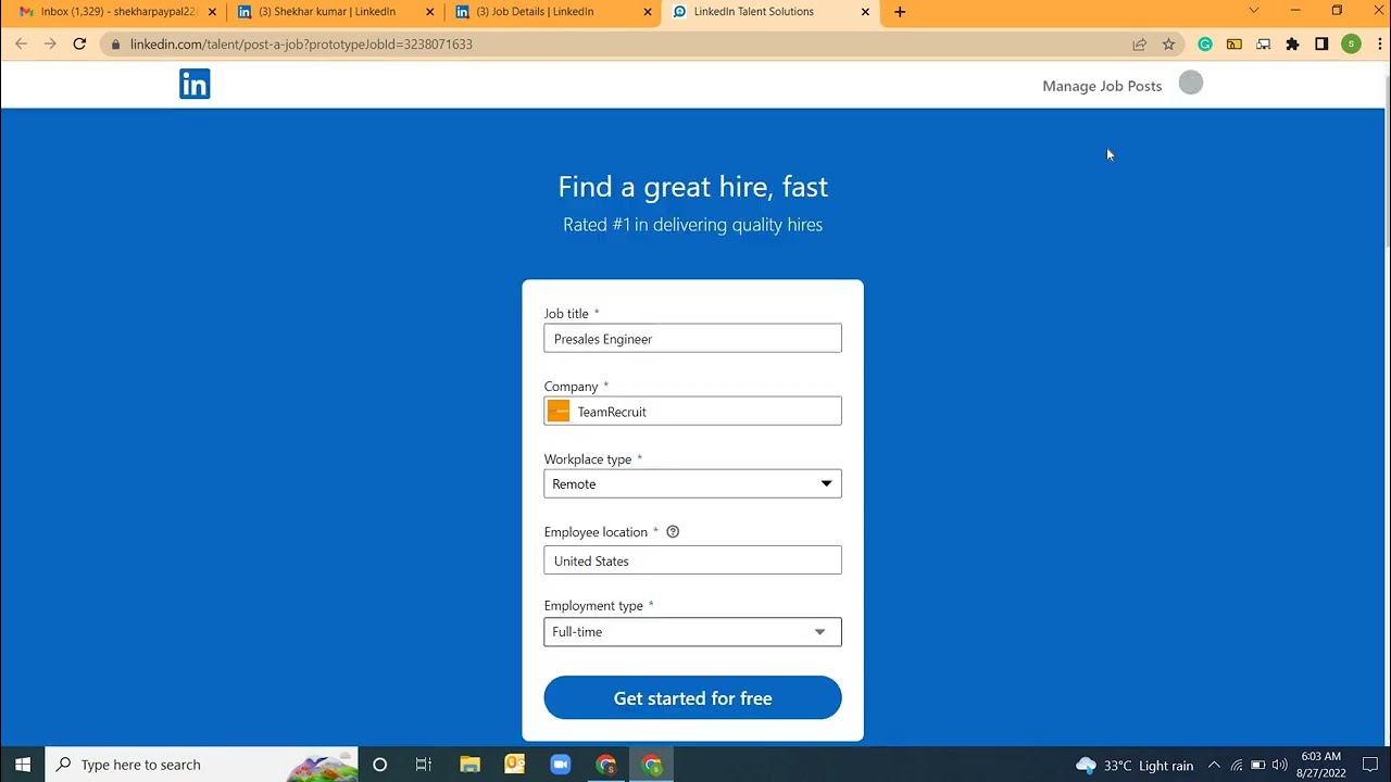 Linkedin Recruiter Lite   Post Job