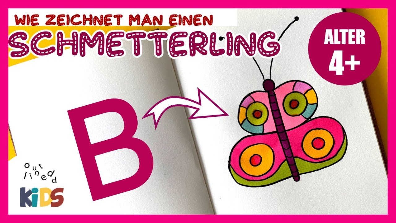 Schmetterling aus dem Buchstaben B zeichnen  I Schritt für Schritt Kinder 4+ Jahre Alt