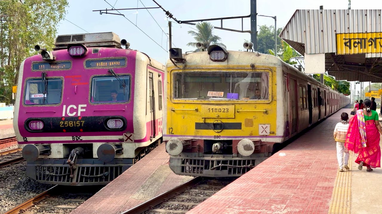 EMU & ICF Local Trains Arriving and Departing at a Busy Indian Railway Station | Indian Railways