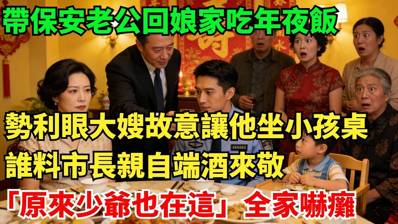 帶保安老公回孃家吃年夜飯，勢利眼大嫂故意讓他坐小孩桌，誰料市長親自端酒來敬：“原來少爺也在這！”全家嚇癱！#故事頻道#感人壹幕#老年生活#奇聞#情感小説#幸福人生