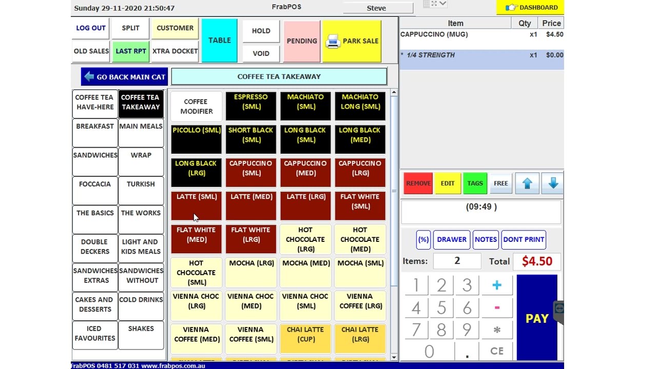 Cafe POS Software - Demo | FrabPOS Point of Sale Specialists