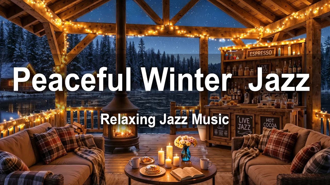 Peaceful Winter Day at Cozy Lakeside Cafe Ambience ⛄ Relaxing Jazz Background Music to Study, Work