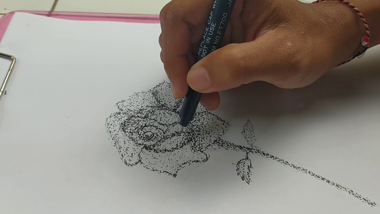 CARA MENGGAMBAR BUNGA DENGAN TEKNIK POINTILIS || how to draw flower with pointillism