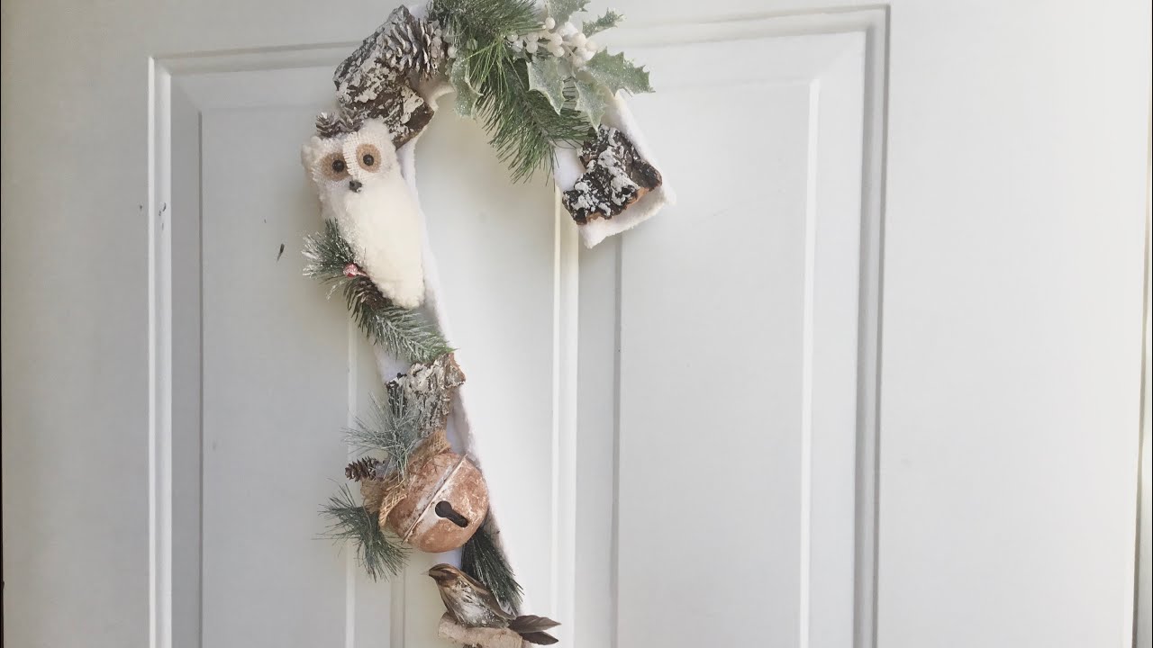 DIY EASY DOLLAR STORE XMAS DECOR-COZY WINTER WOODLAND CANDY CANE WREATH