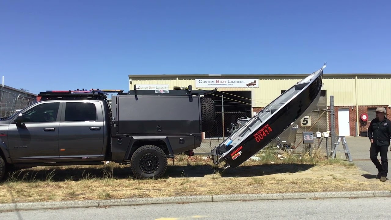 Remote-controlled Heavy Duty Custom Boat Loader on a Dodge Ram