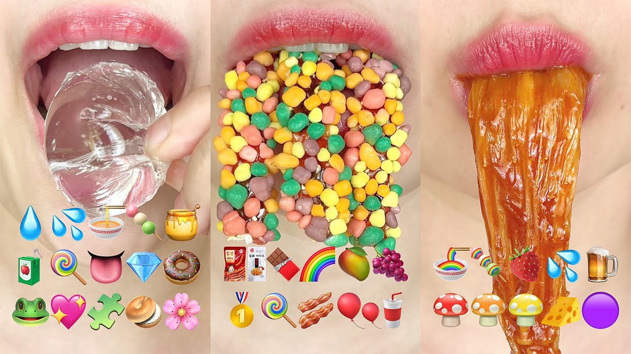 asmr 30 MINUTES EMOJI FOOD CHALLENGE (SATISFYING RELAXING) 이모지 먹방 eating sounds