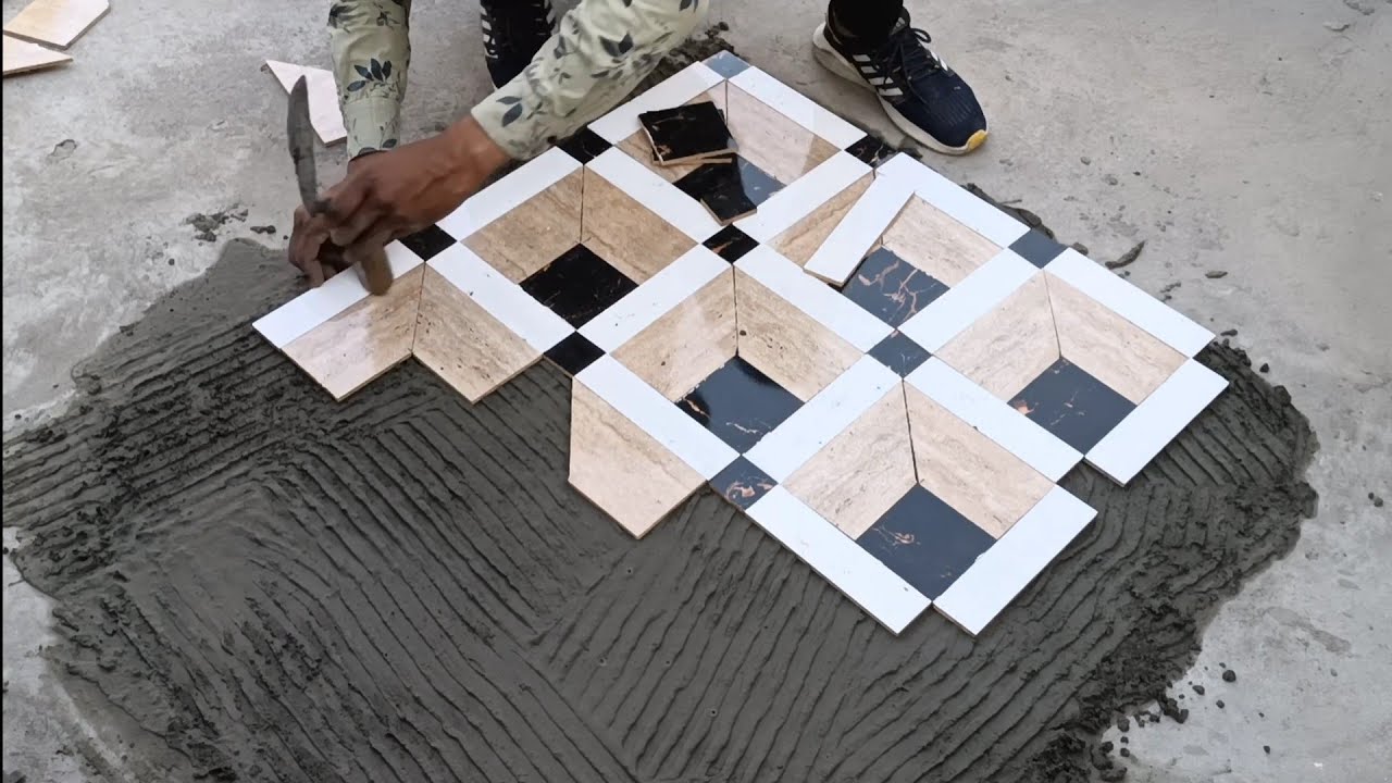 Tilling skills 👌 pasting flooring 3d tiles design