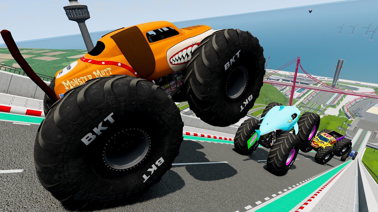 BMNG Drive - Epic High Speed Monster Truck Jumps Crashes #060 - BeamNG Drive