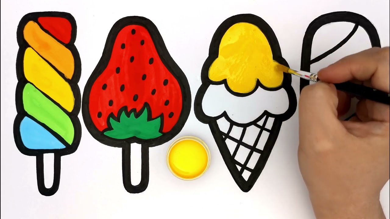 Cute colorful ice cream Drawing and Coloring for kids