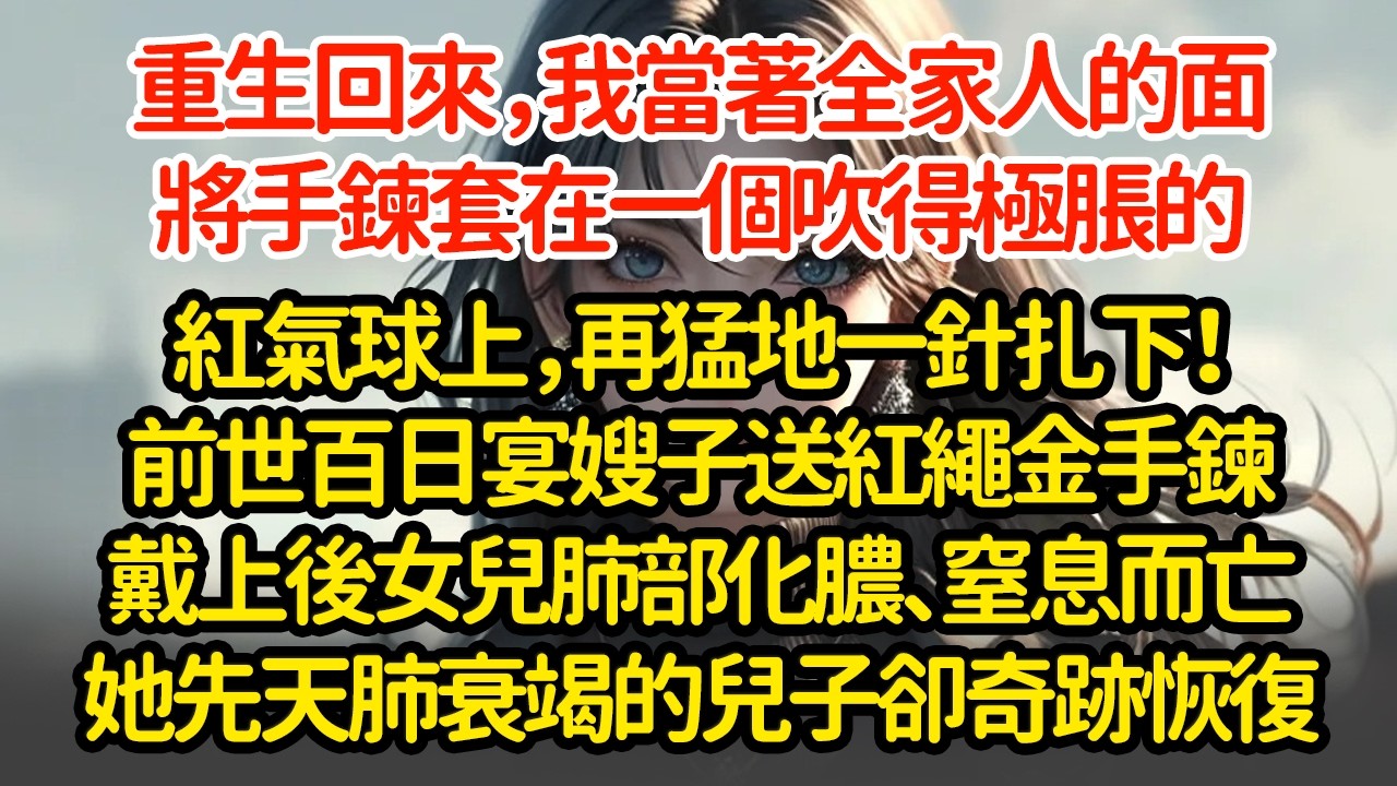 重生回來，我當著全家人的面將手鍊，套在一個吹得極脹的紅氣球上，再猛地一針扎下！前世百日宴嫂子送紅繩金手鍊戴上後女兒肺部化膿、窒息而亡她先天肺衰竭的兒子卻奇跡恢復