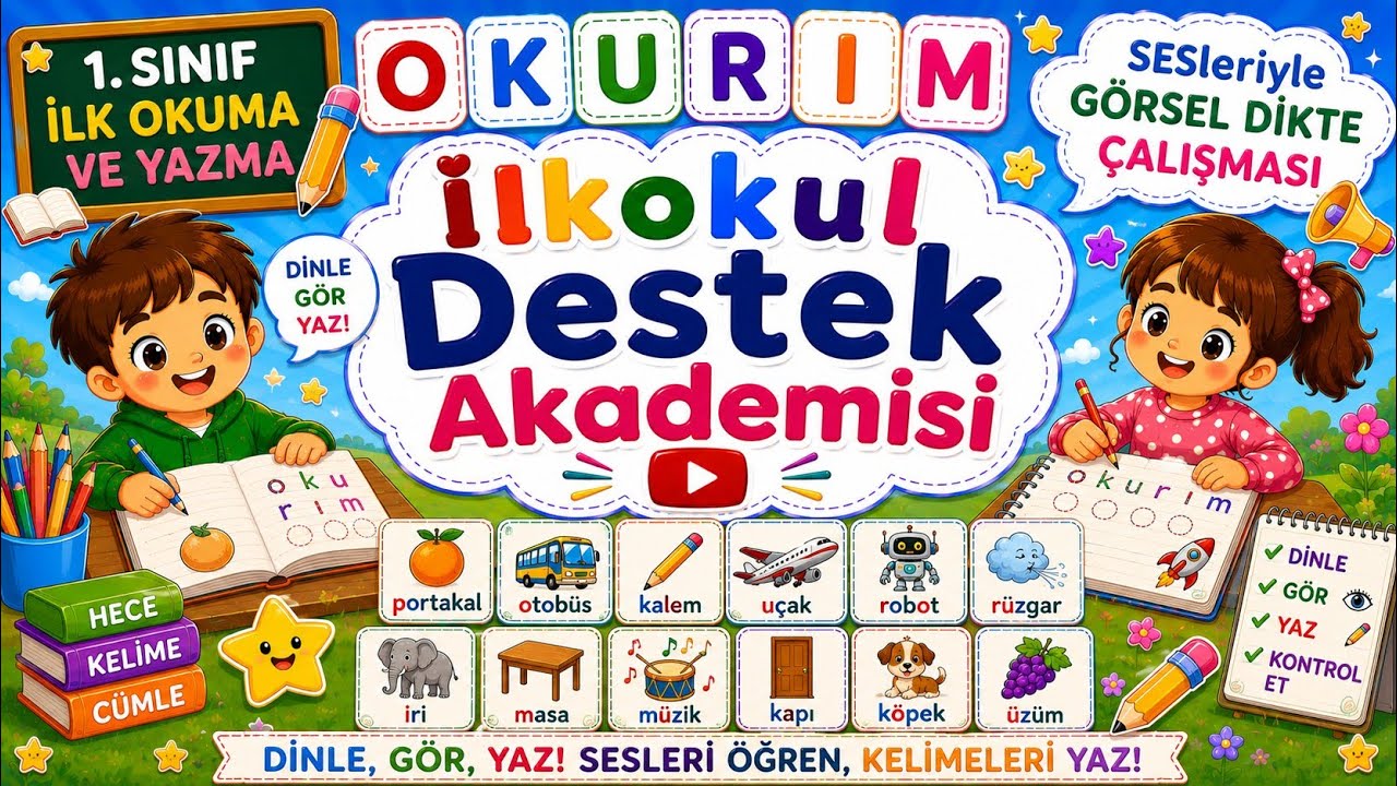 1.Sınıf İlk Okuma ve Yazma Görsel Dikte Çalışması-2= O, K, U, R, I, M sesleri = 2.grup