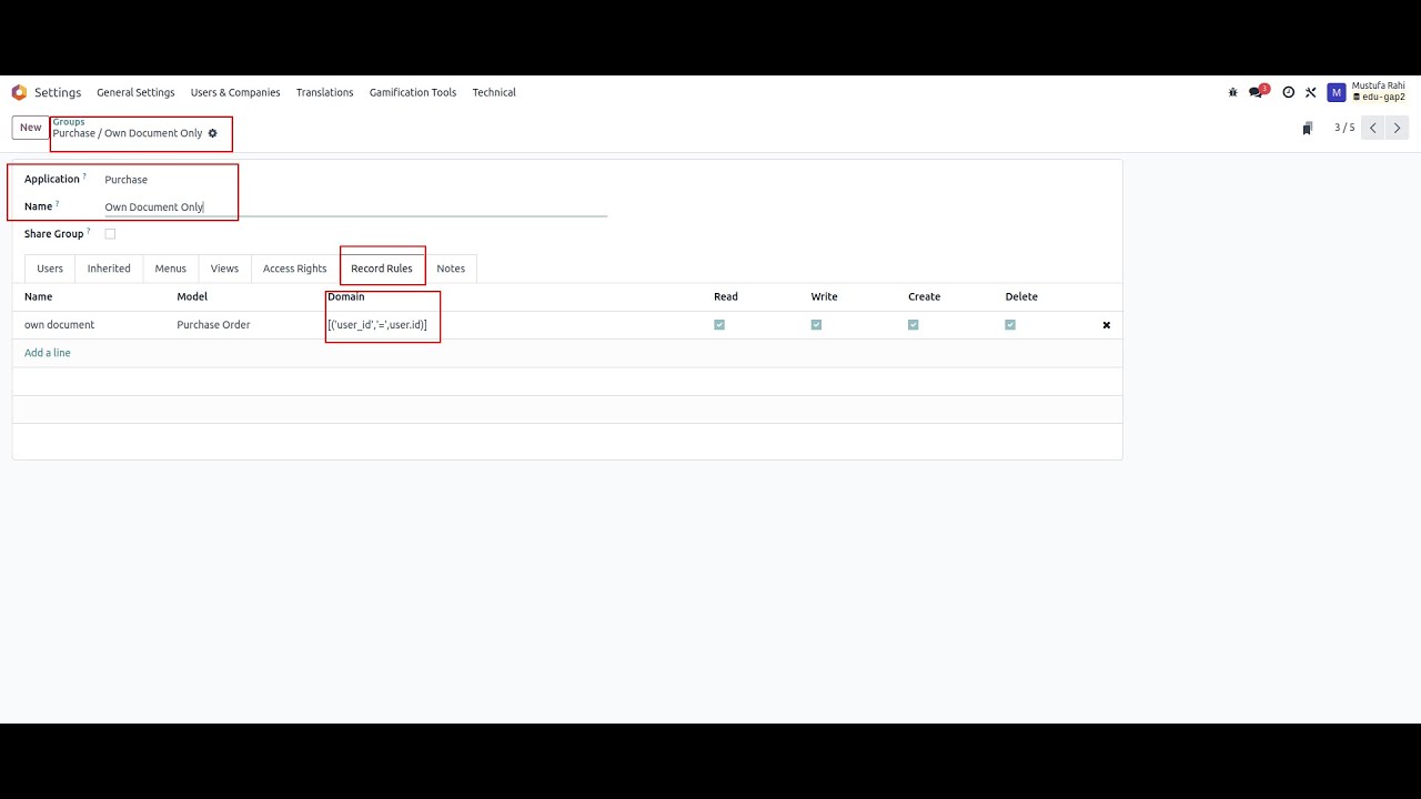 How to set Own Document Access Management for Purchase Users in Odoo