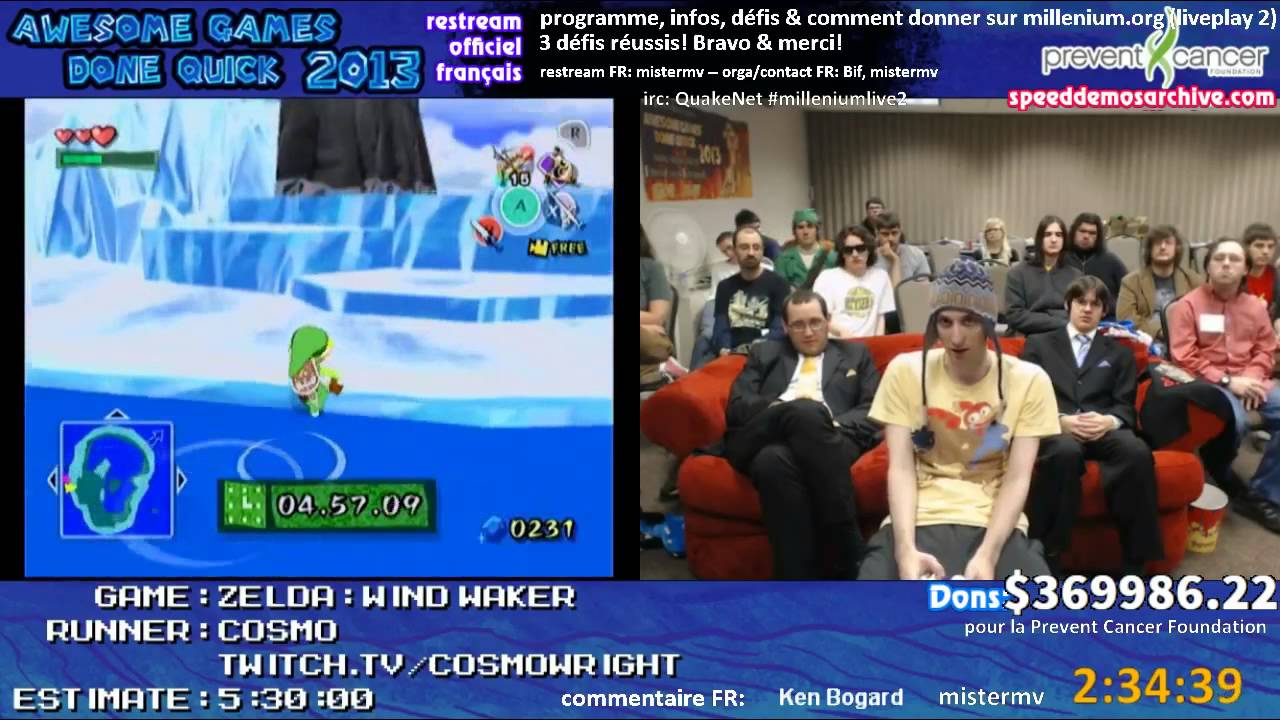 [AGDQ 2013] LoZ: Wind Waker par Cosmo (comm: cr4p0, Ken Bogard, mistermv) - restream français