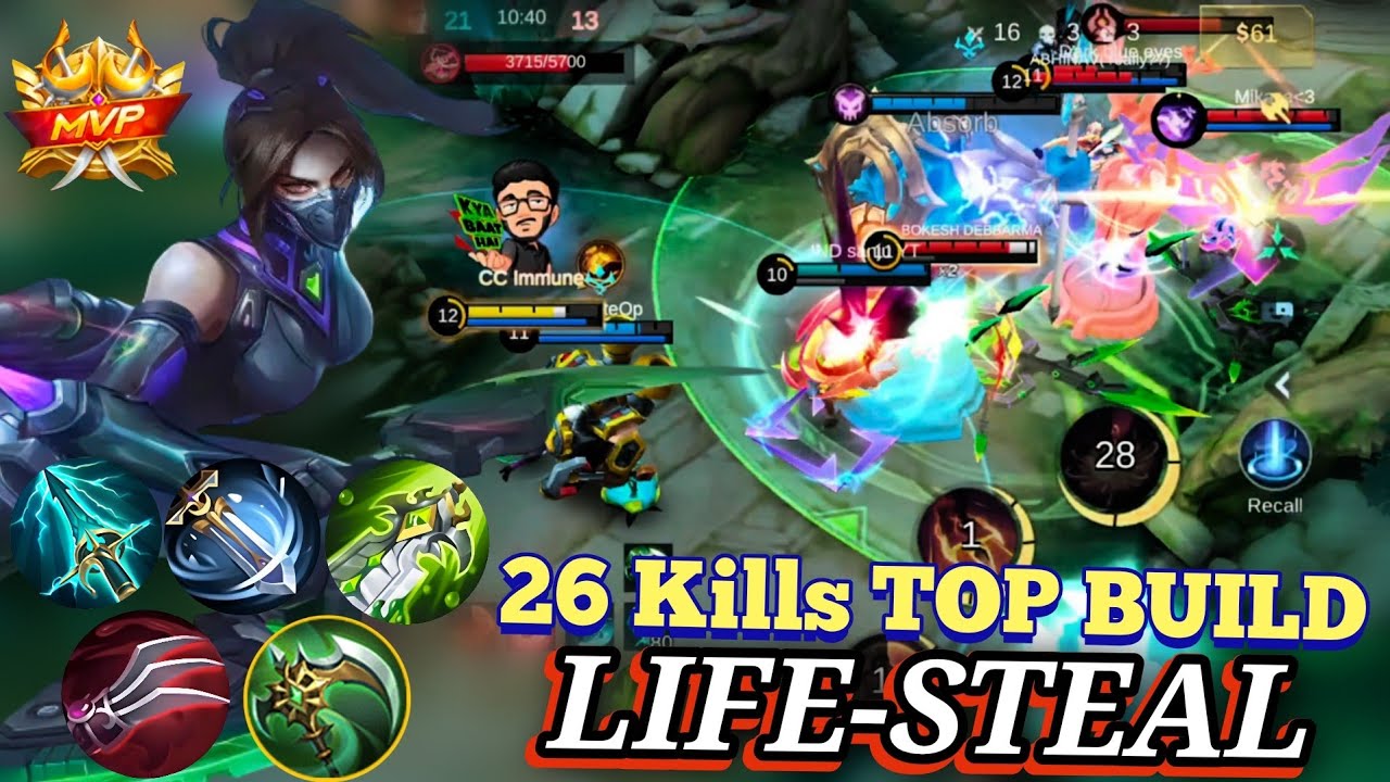 26 Kills Hanabi! 🔥 Unstoppable Lifesteal Build | Mobile Legends