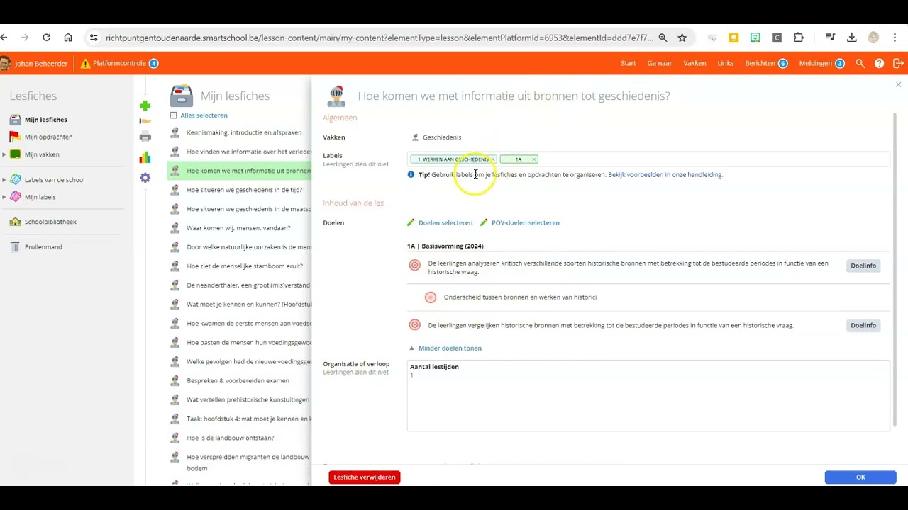 Lesfiches in Smartschool - van jaarplan naar lesfiches