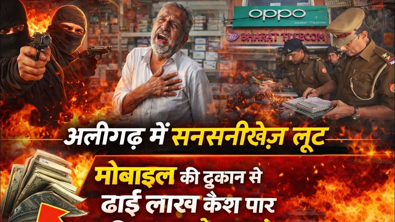 (#aligarh) कैसे महज 5 मिनट में बदमाश लूट ले गए मोबाइल शोरूम से ढाई लाख का कैश पुलिस का घूमा दिमाग़ ?