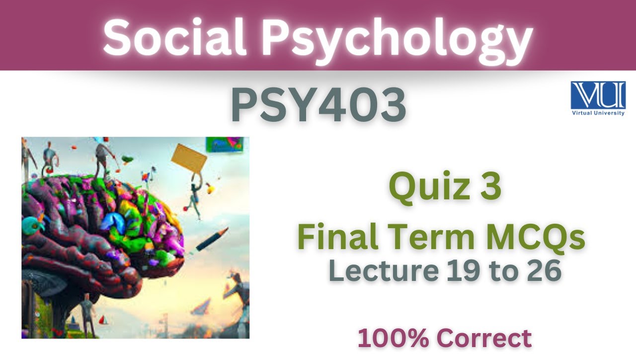 PSY403 Quiz 3 Solution_Lecture 19 to 26 Mcqs_Psy403 Quiz 3_100% Correct_Psy403 Final term MCqs