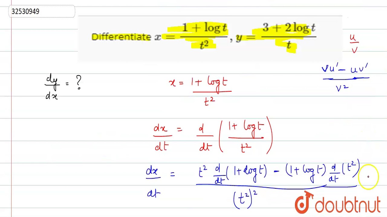 `x=(1+logt)/(t^(2)), y=(3+2logt)/(t)`