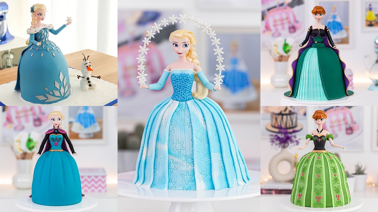 I made ALL of FROZEN dresses as CAKES!!