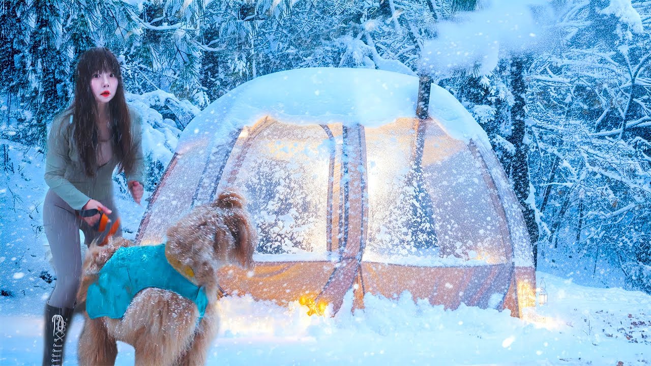 ❄️CAMPING IN HEAVY SNOW WITH TRANSPARENT HOT TENTㅣSNOW CAMPINGㅣSNOW ASMRㅣHEAVY SNOW CAMPING
