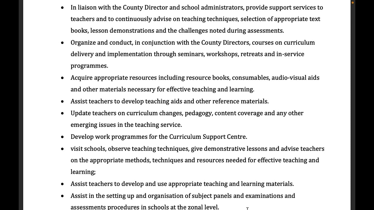 curriculum support officer | functions of the curriculum support officer