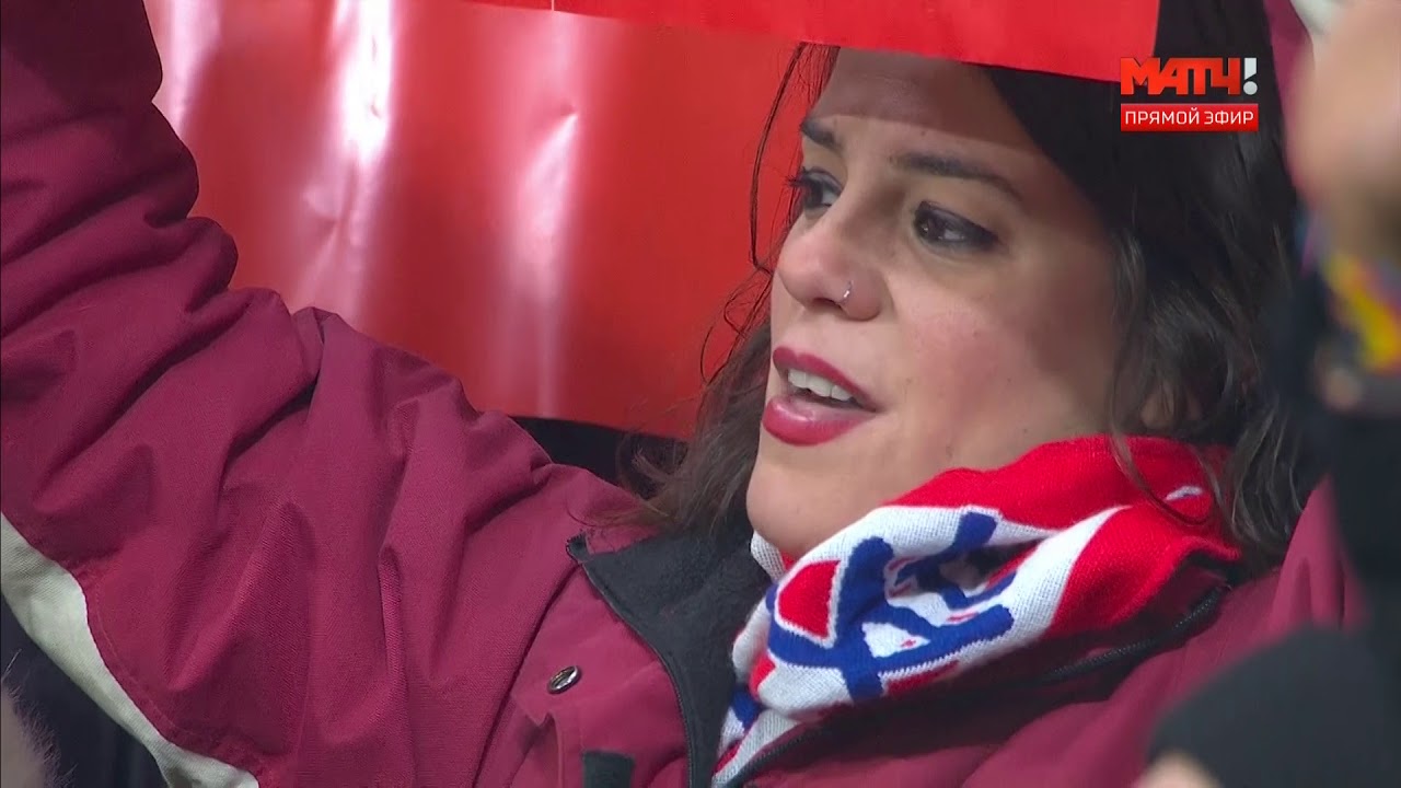 Fans sing the anthem. Atletico de Madrid fans performance Wanda Metropolitano