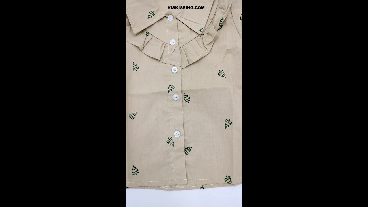 2-Piece Christmas Trees Printed Tee Shirt Top and Striped Bow