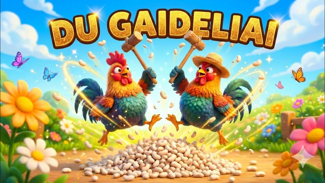 DU GAIDELIAI 🐔 Baltus Žirnius Kūlė | Gražiausios Dainelės Vaikams (3D Animacija)