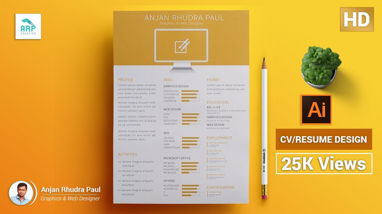 How to Create a CV/RESUME Template in illustrator : ✪ illustrator Tutorial ✪