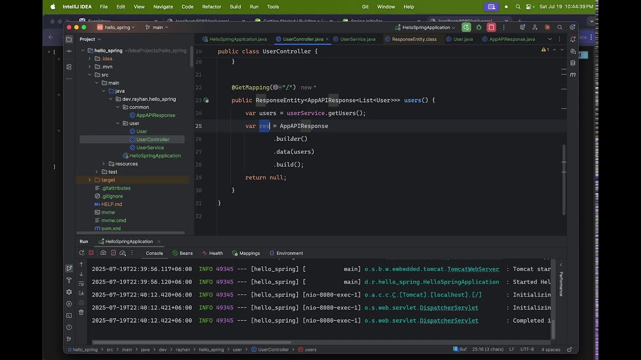 Day 1, learning java spring boot