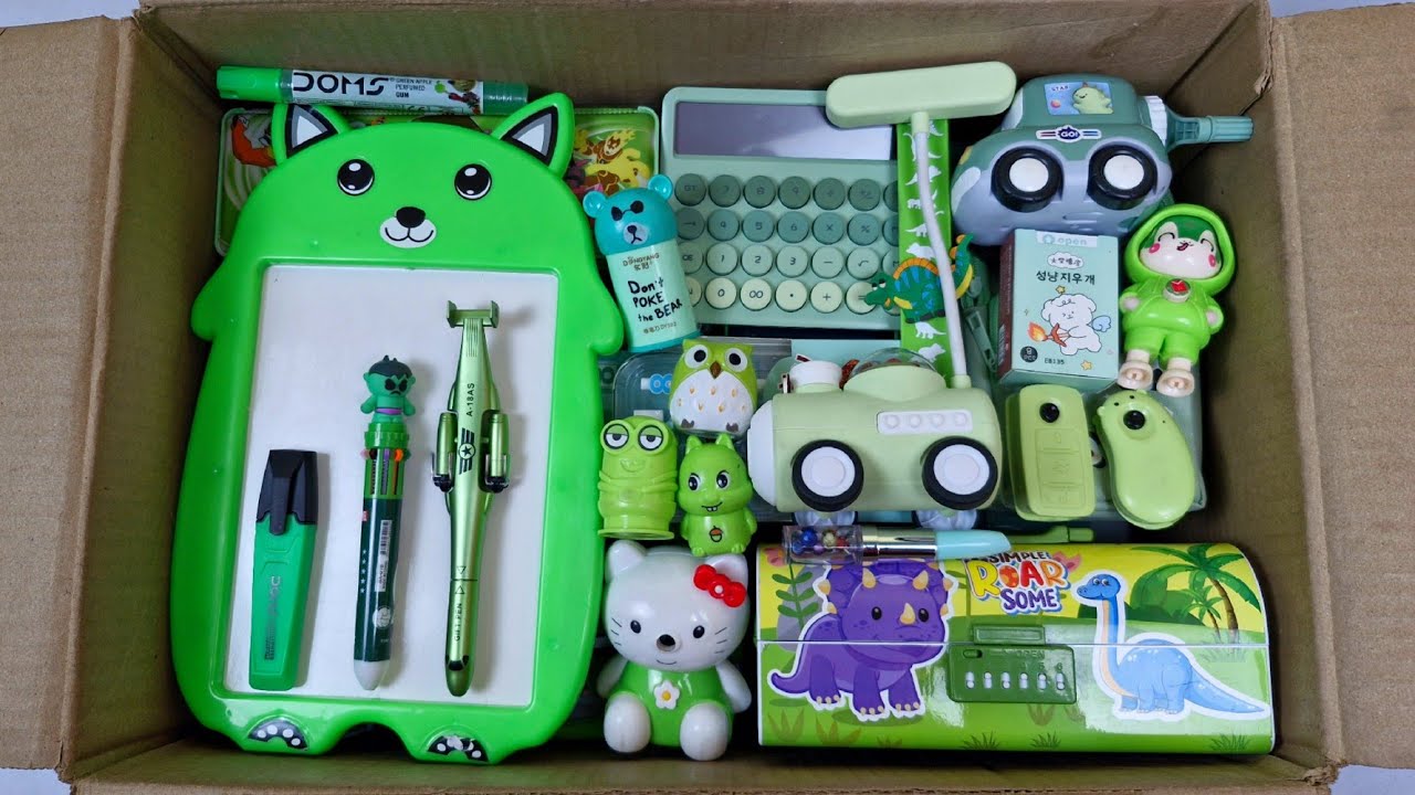 GREEN Stationery Collection💚Geometry, Pen, Sharpener, Eraser, Board, Lunchbox, PencilBox, Table lamp
