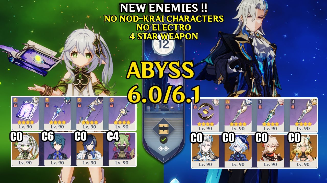 【Genshin Impact Бездна 6.0/6.1】C0 Нахида Гиперцветение & C0 Нёвиллет Гиперкерри｜原神 Spiral Abyss