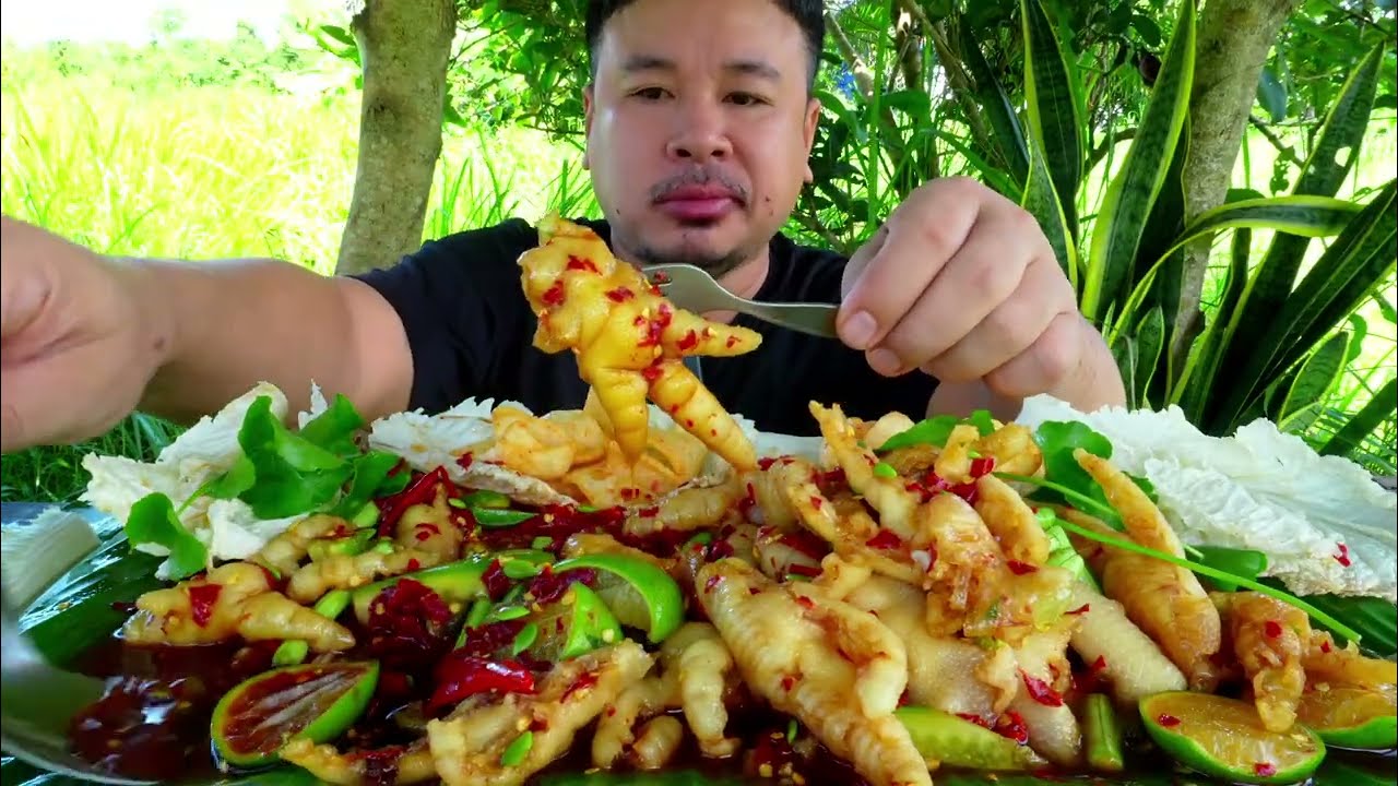 ตำตีนไก่กรุบๆ#food #mukbang #thaifood #cooking
