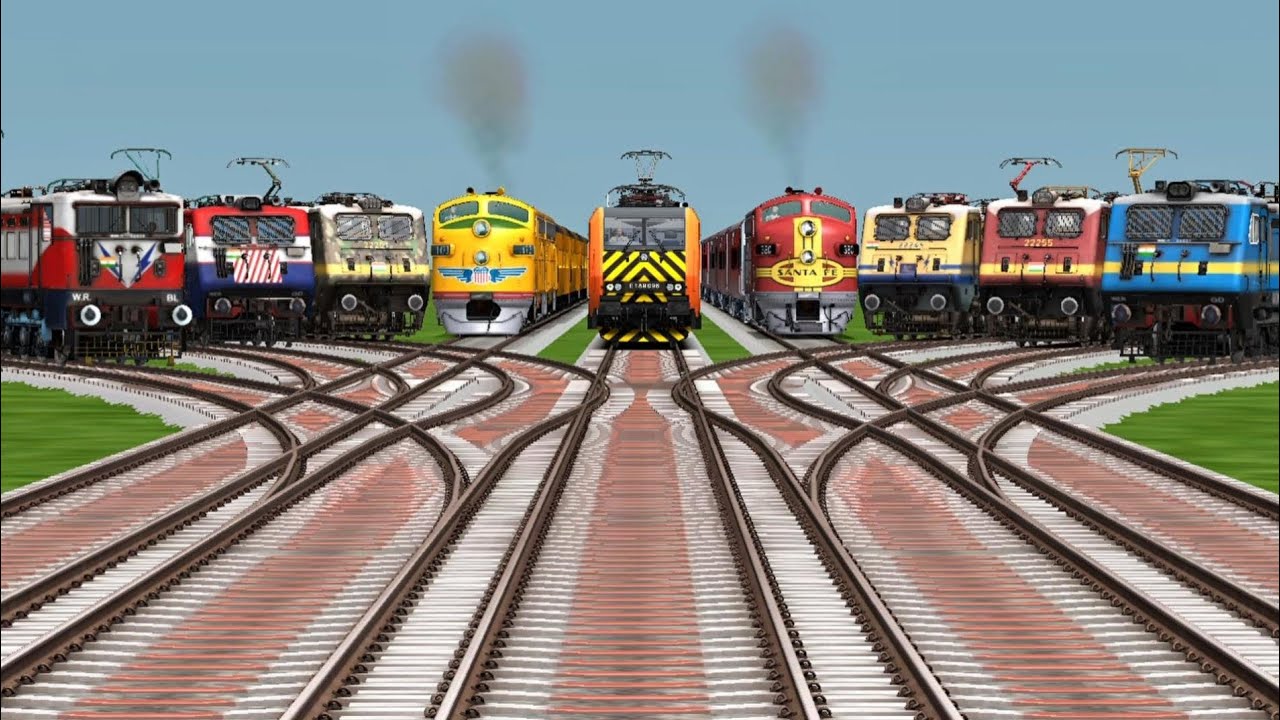 9 Indian Trains Crossing By Diamond Railroad Tracks || Railways Crossing || Train Simulator Classic