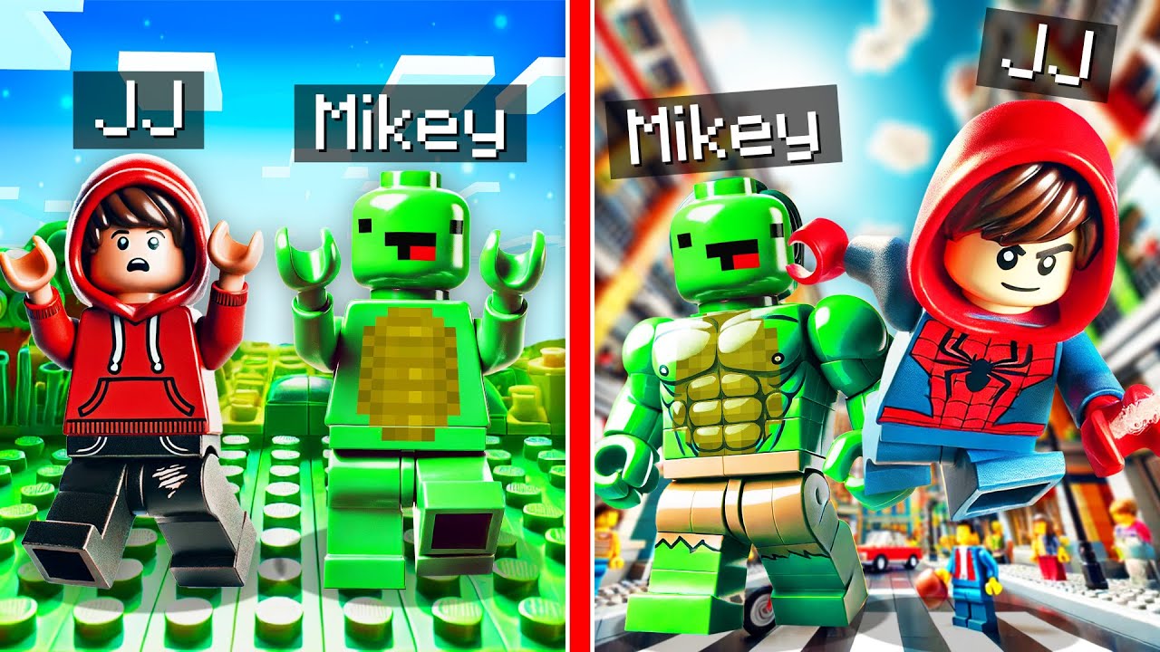 JJ and Lego Became LEGO SuperHero Spider-Man and Hulk - Minecraft Maizen