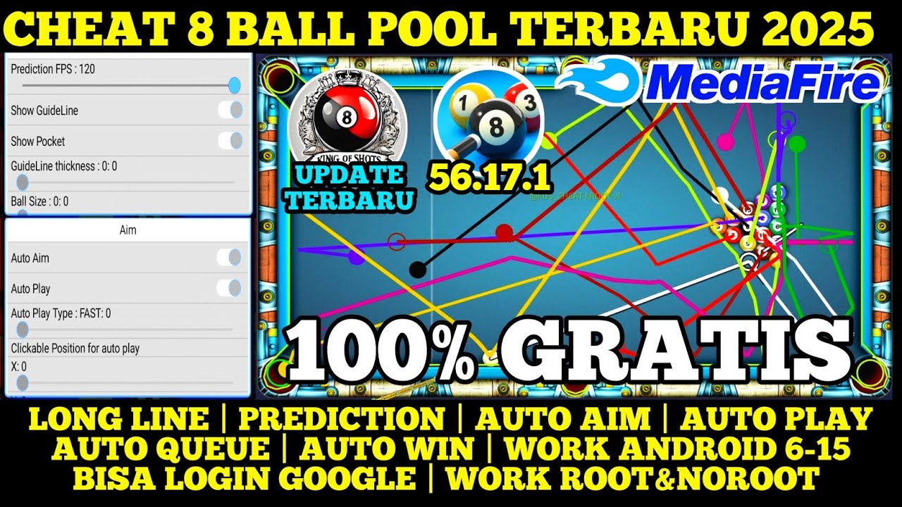GRATIS‼️CHEAT 8 BALL POOL TERBARU 2025 AIM TOOL GARIS PANJANG MOD MENU KOS WORK ANDROID NOROOT SAFE 