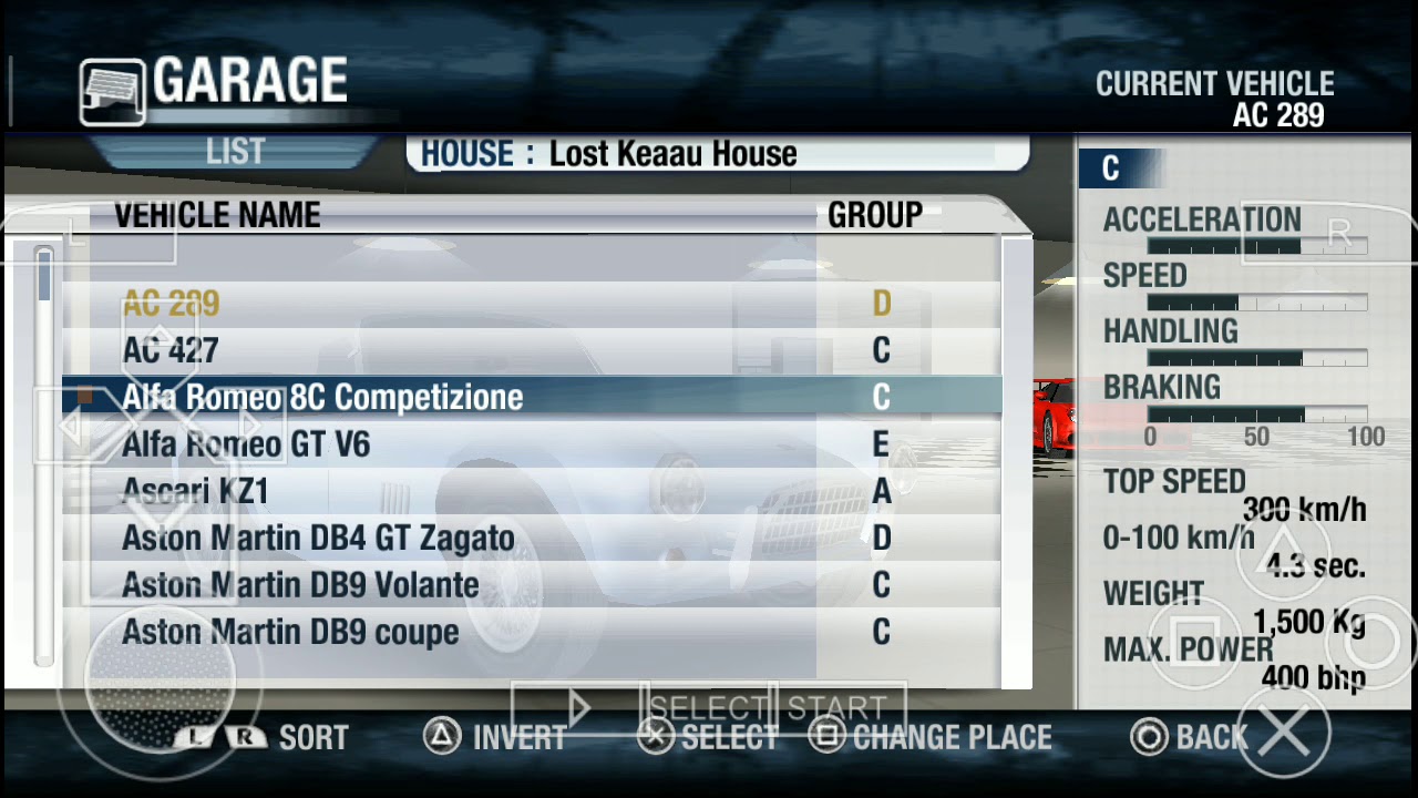 Test Drive Unlimited PSP All Cars