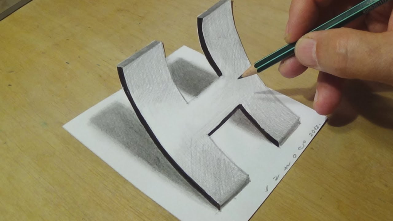Easy Drawing with Graphite Pencils - How to Draw Letter H - Anamorphic Illusion