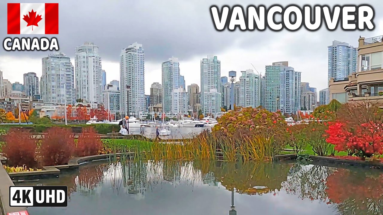🇨🇦 【4K】🍁 🍁 🍁 Downtown Vancouver & False Creek. BC, Canada. Relaxing Walk.  Go Pro Hero 10.