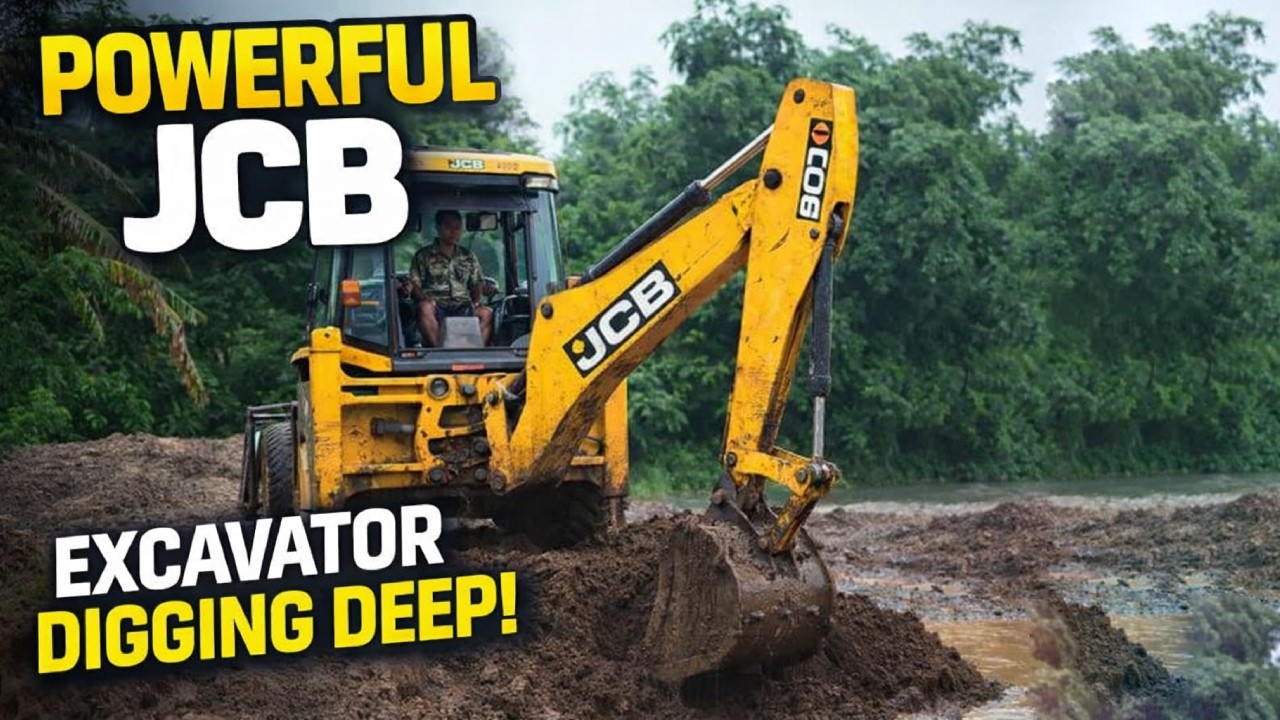 Powerful JCB Excavator Digging Deep | Heavy Equipment Working in Muddy Construction Site #jcb