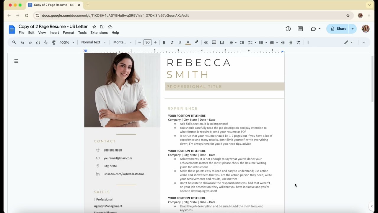 Google Docs Resume Template/CV Template - 2. Layout, spacing, and duplicating