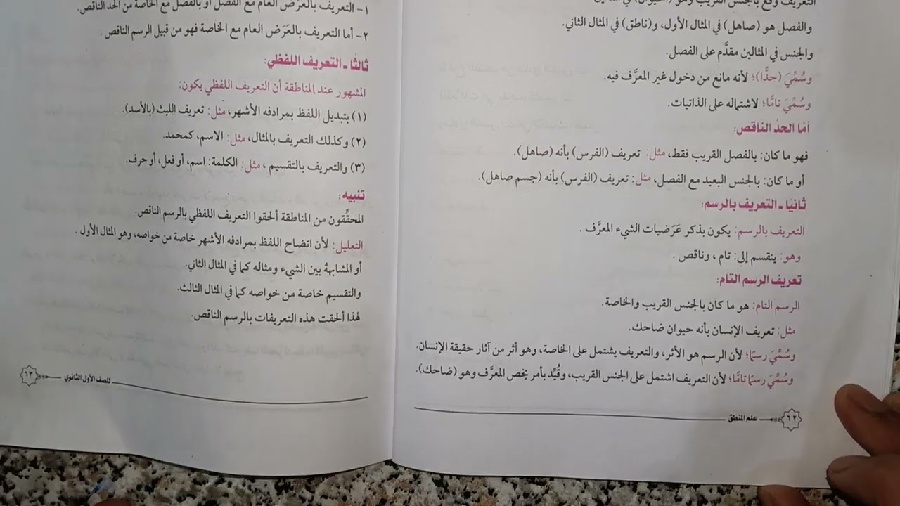 المعرفات وشروط التعريف في المنطق القديم للصف الاول الثانوي الترم الثاني