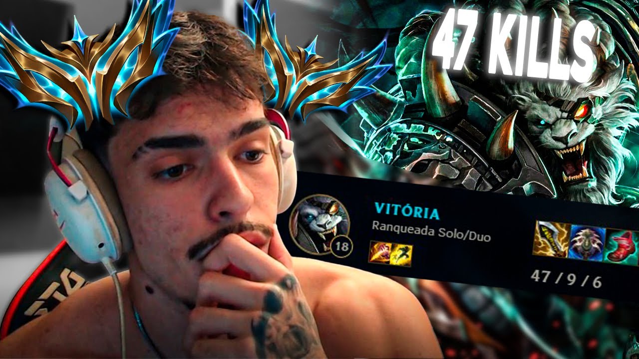 PEGUEI 47KILLS EM UMA PARTIDA DE LOL *quando um RENGAR DESAFIANTE VISITA O PRATA*