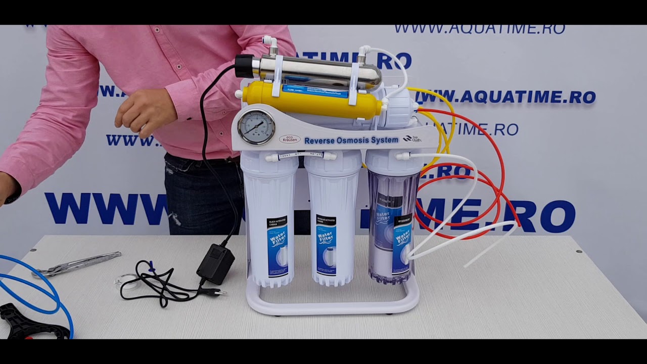 Purificator apa cu osmoza inversa. Instalare sistem osmoza inversa fara pompa si lampa ultraviolete